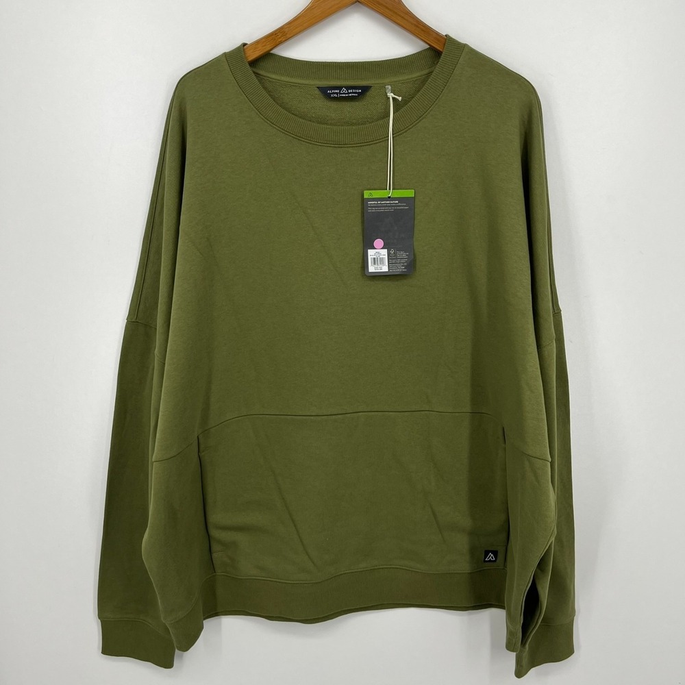 Alpine Design Crew Neck Sweatshirt Men's 2XL Green Solid Fleece Lined New NWT